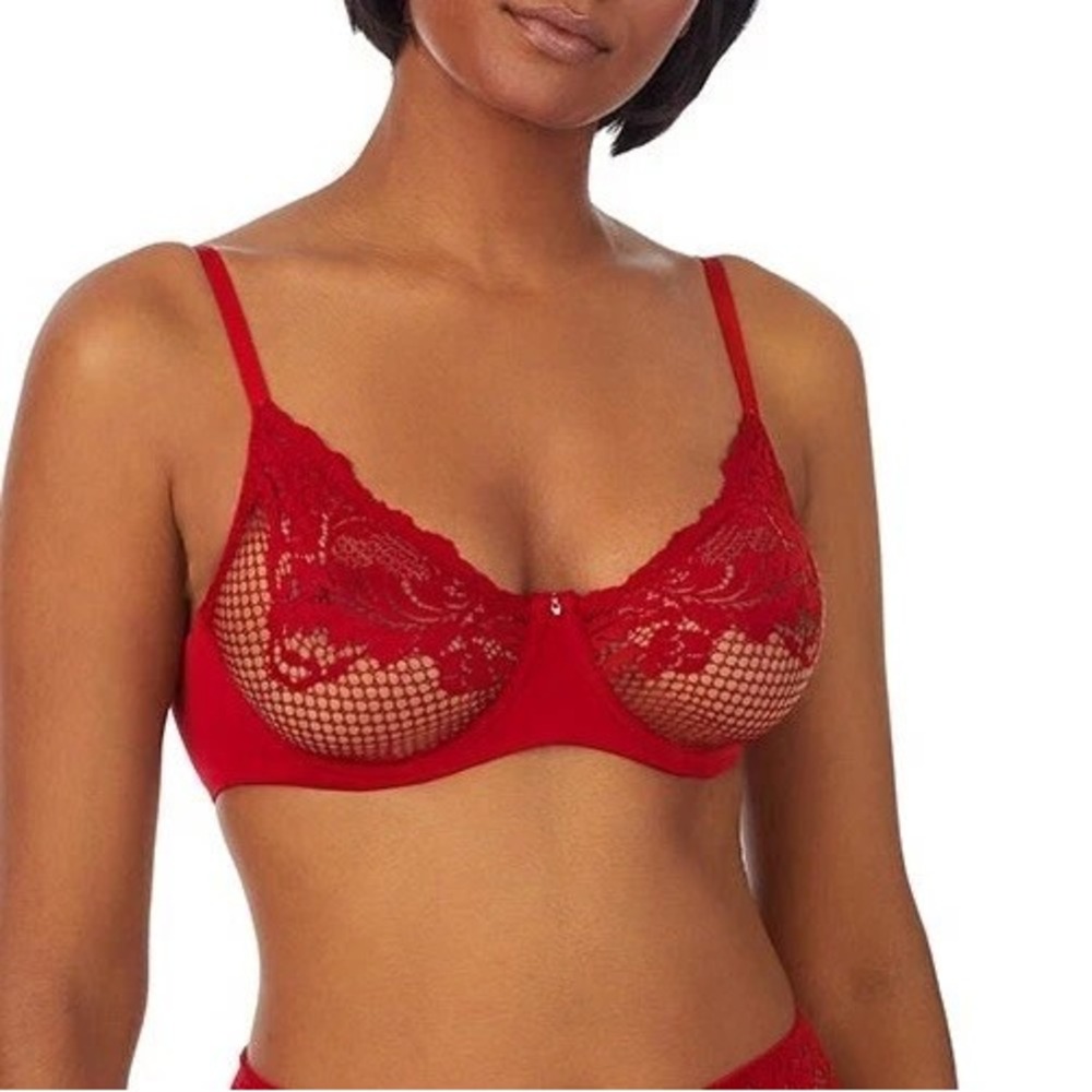 Le Mystere Red Lace Allure Unlined Underwire Bra 8246 32D Nwt $58 Lipstick